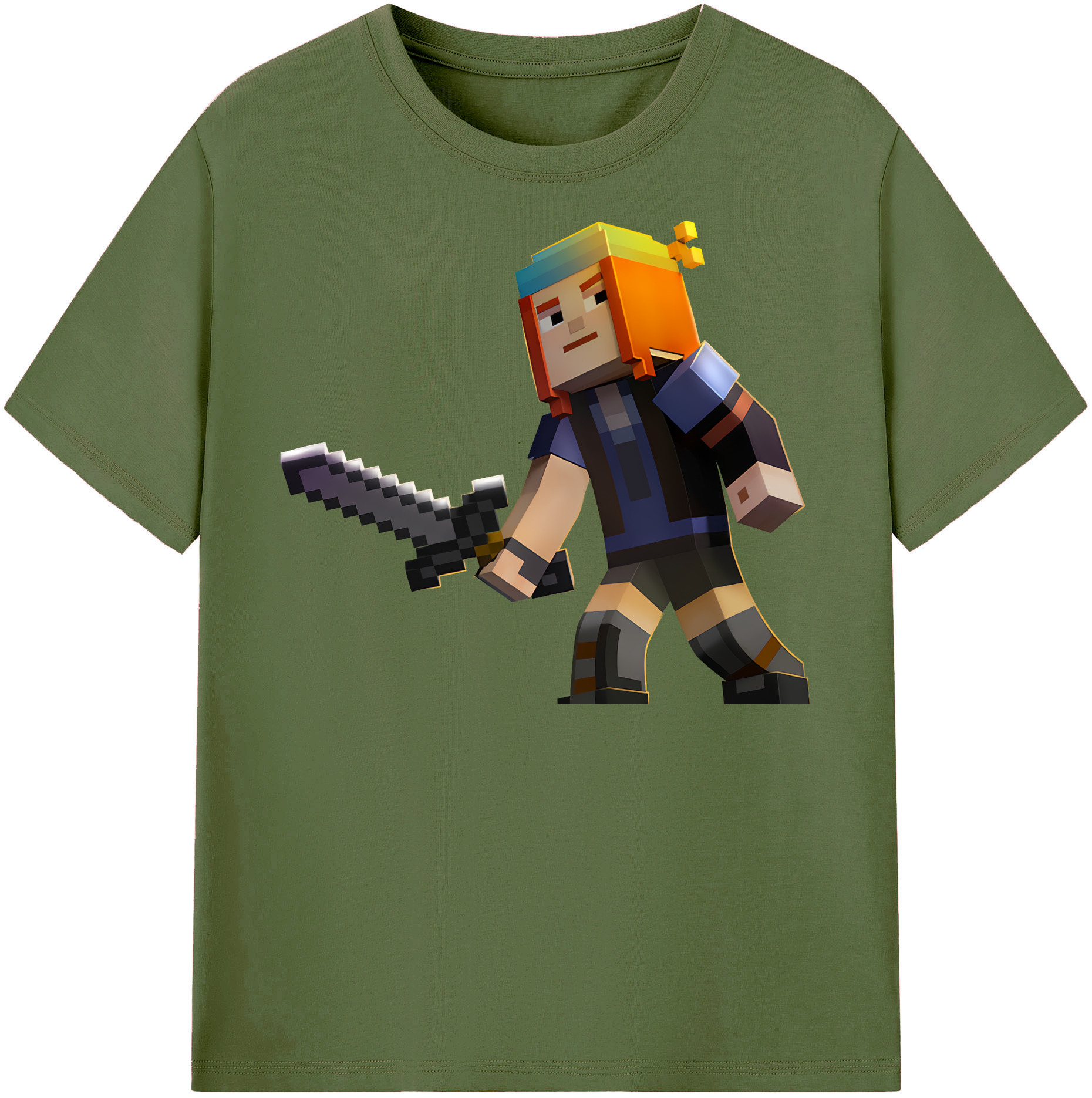 （画像用） マインクラフト ブロックの世界 Minecraft MC Block world 綿100％半袖Tシャツ（フロントプリント）